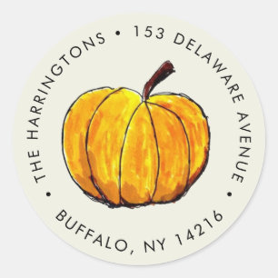 Watercolor Pumpkin Cozy Autumn Return Address Classic Round Sticker