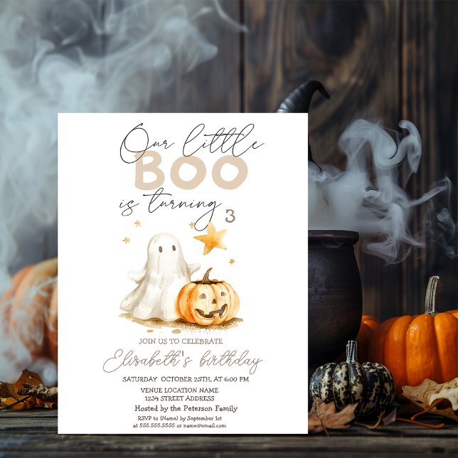 Watercolor Pumpkin Cute Ghost Boo Halloween Invitation (Creator Uploaded)
