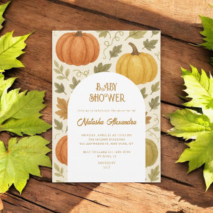 Watercolor Pumpkin Fall Autumn Floral Baby Shower Invitation