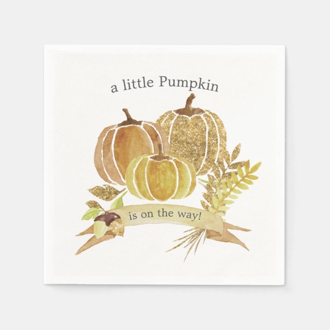 Watercolor Pumpkin Fall Baby Shower Napkins (Front)