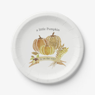 Watercolor Pumpkin Fall Baby Shower Paper Plate