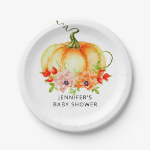 Watercolor pumpkin fall baby shower paper plate