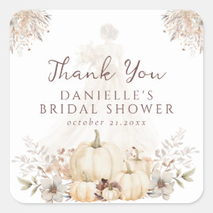 Watercolor Pumpkin Fall Bridal Shower Thank You Square Sticker