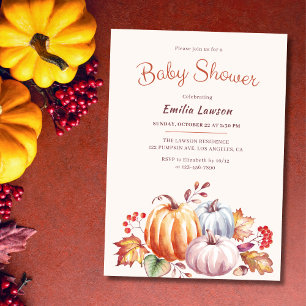 Watercolor Pumpkin Fall Gender Neutral Baby Shower Invitation