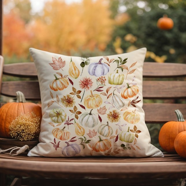 Watercolor Pumpkin Fall Leaves Cushion (Creator Uploaded)
