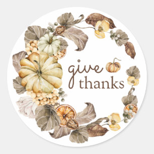 Watercolor Pumpkin Fall Leaves Thanksgiving Classi Classic Round Sticker
