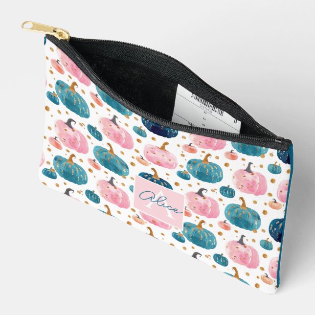 Watercolor Pumpkin Fall Pattern  Accessory Pouch (Open)