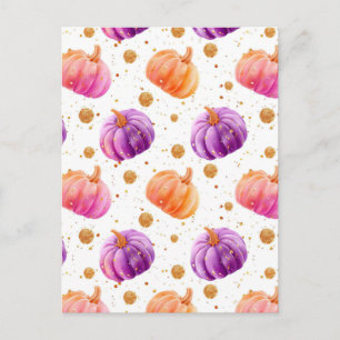 watercolor pumpkin fall pattern  postcard