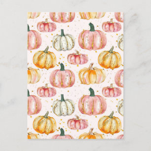 watercolor pumpkin fall pattern  postcard