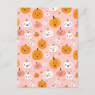 watercolor pumpkin fall pattern  postcard