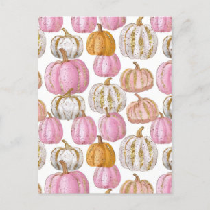 watercolor pumpkin fall pattern  postcard