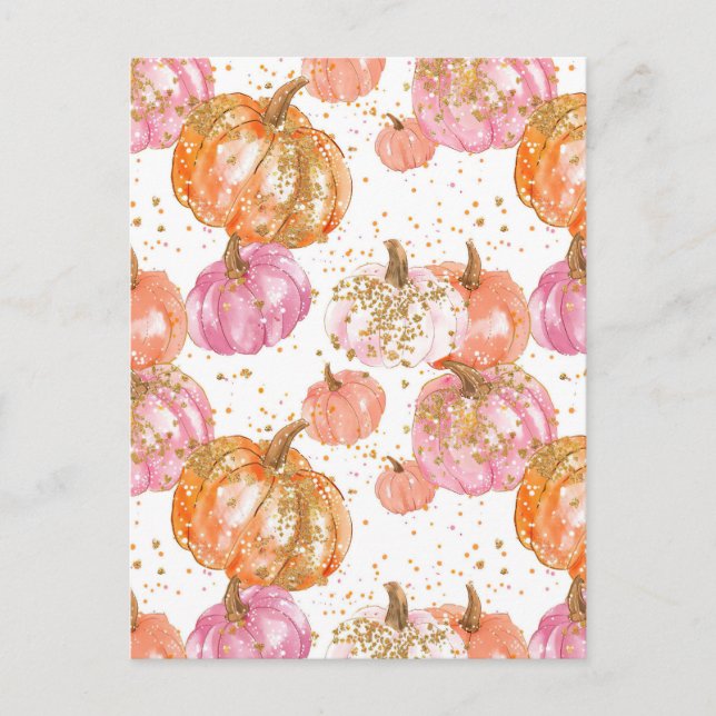 watercolor pumpkin fall pattern  postcard (Front)