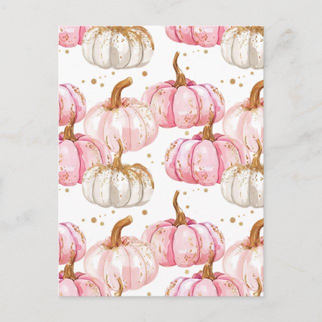 watercolor pumpkin fall pattern  postcard (Front)