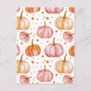 watercolor pumpkin fall pattern  postcard