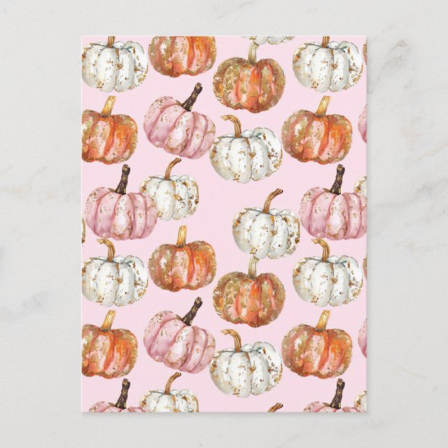 watercolor pumpkin fall pattern  postcard (Front)