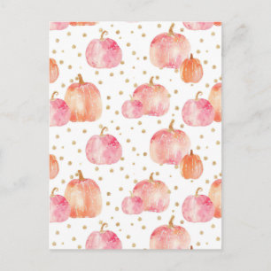 watercolor pumpkin fall pattern postcard