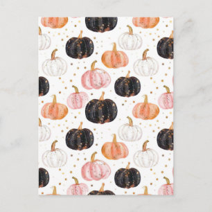 watercolor pumpkin fall pattern postcard