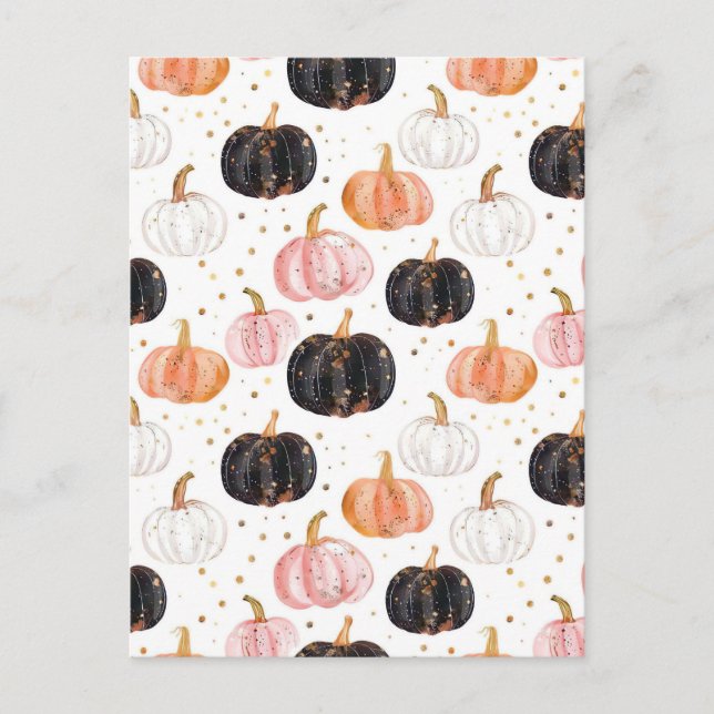 watercolor pumpkin fall pattern  postcard (Front)