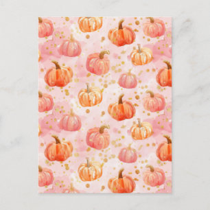 watercolor pumpkin fall pattern postcard