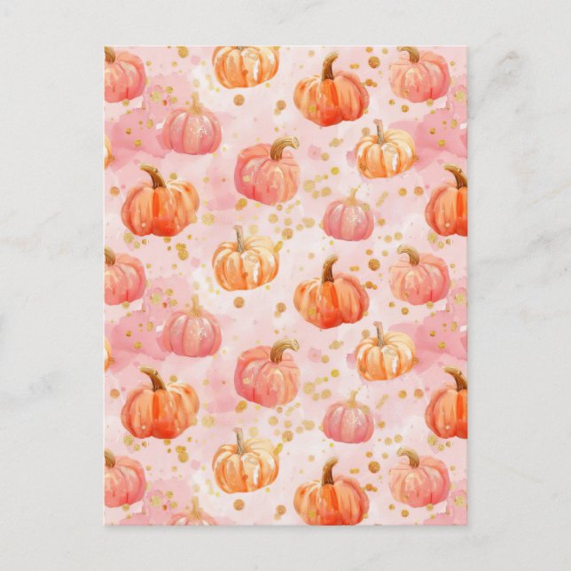 watercolor pumpkin fall pattern  postcard (Front)