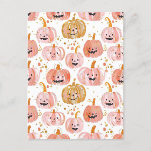 watercolor pumpkin fall pattern  postcard
