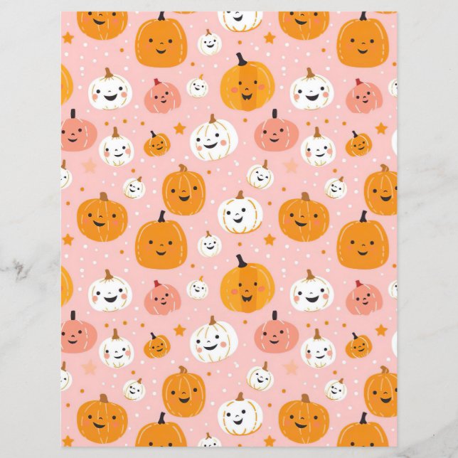 watercolor pumpkin fall pattern scrapbook paper (Front)