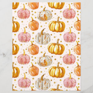 watercolor pumpkin fall pattern scrapbook paper