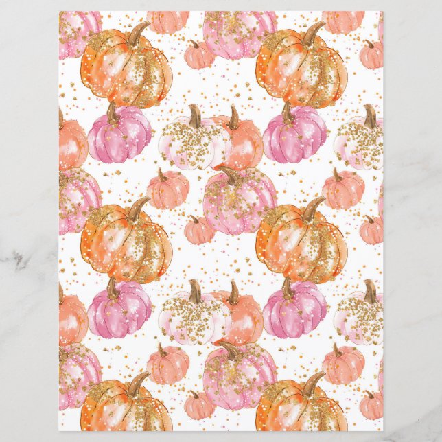 watercolor pumpkin fall pattern scrapbook paper (Front)