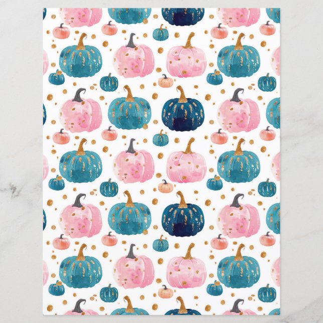 watercolor pumpkin fall pattern scrapbook paper (Front)