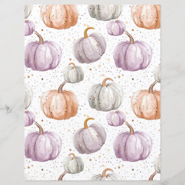 watercolor pumpkin fall pattern scrapbook paper (Front)