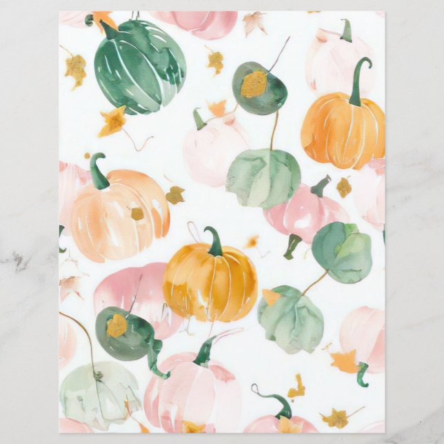 watercolor pumpkin fall pattern scrapbook paper (Front)