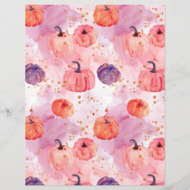 watercolor pumpkin fall pattern scrapbook paper (Front)