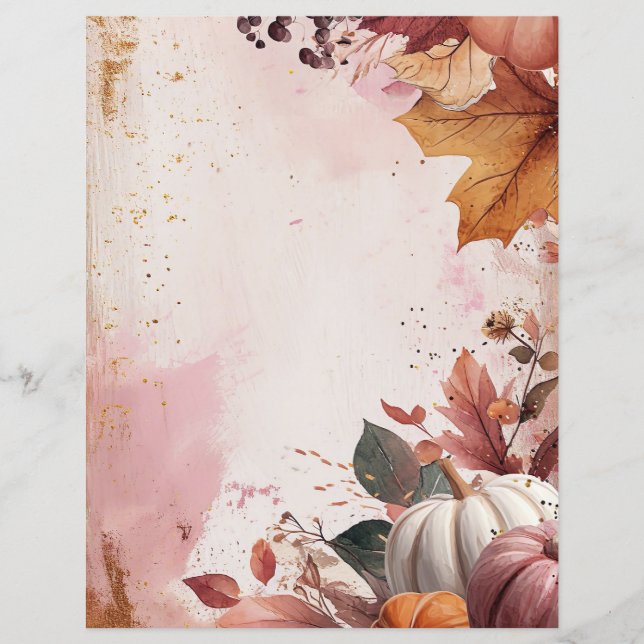 watercolor pumpkin fall pattern scrapbook paper (Front)