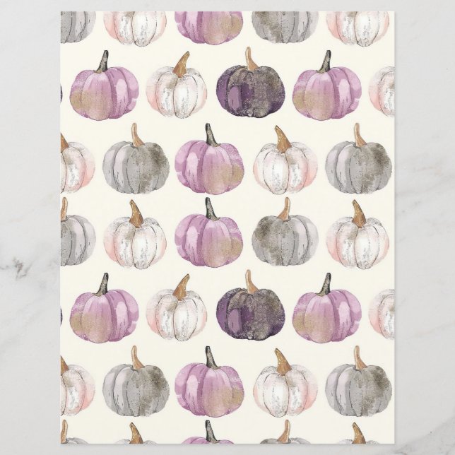 watercolor pumpkin fall pattern scrapbook paper (Front)