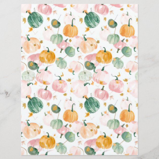 watercolor pumpkin fall pattern scrapbook paper (Front)