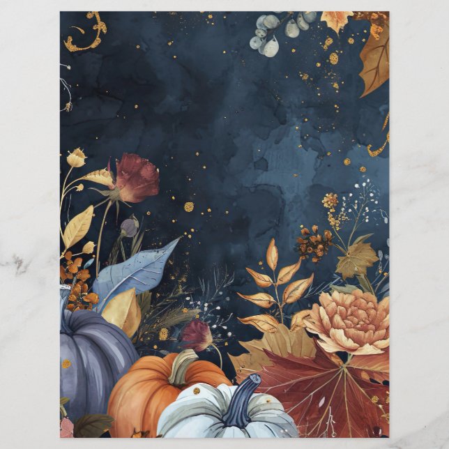 watercolor pumpkin fall pattern scrapbook paper (Front)