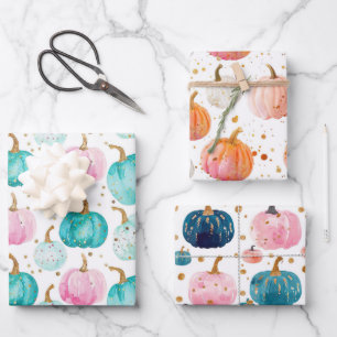 Watercolor Pumpkin Fall Pattern Wrapping Paper Sheet