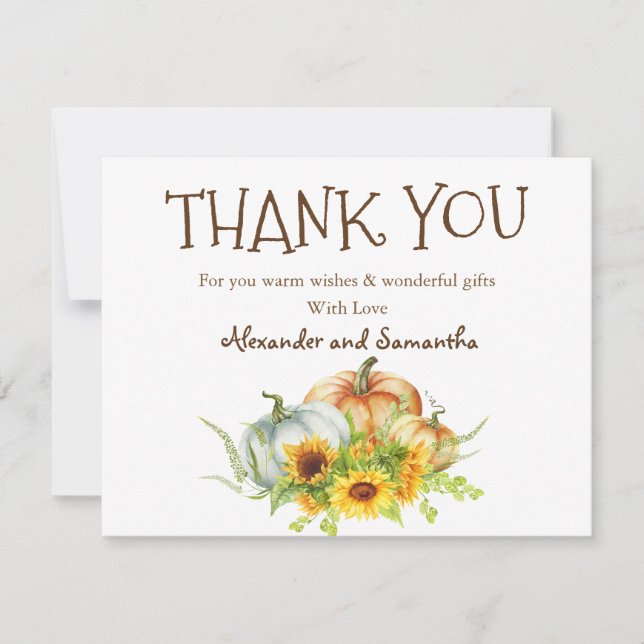 Watercolor Pumpkin Fall Thank You Card (Front)