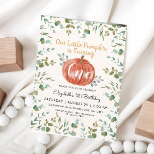Watercolor Pumpkin First Birthday Autumn Invitation