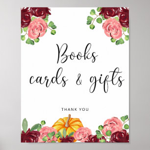 Watercolor pumpkin floral books cards and gifts poster