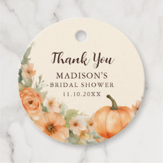 Watercolor Pumpkin Floral Bridal Shower Thank You Favour Tags