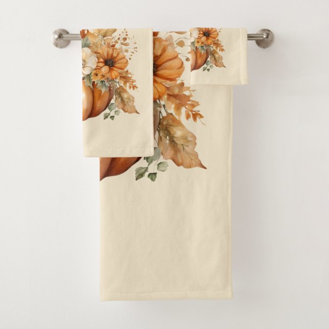 Watercolor Pumpkin Floral Design- Bath Towel Set (Insitu)