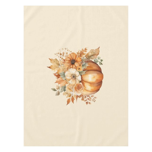 Watercolor Pumpkin Floral Design- Tablecloth (Front)