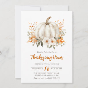 watercolor pumpkin floral Thanksgiving dinner Invitation
