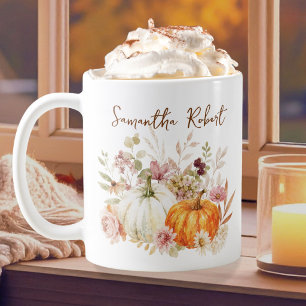 Watercolor Pumpkin Flower Autumn Harvest Customise Coffee Mug
