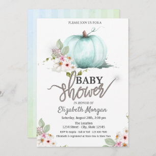 Watercolor Pumpkin Flowers Striped Baby Shower Invitation