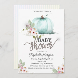 Watercolor Pumpkin Flowers Stripes Baby Shower Invitation