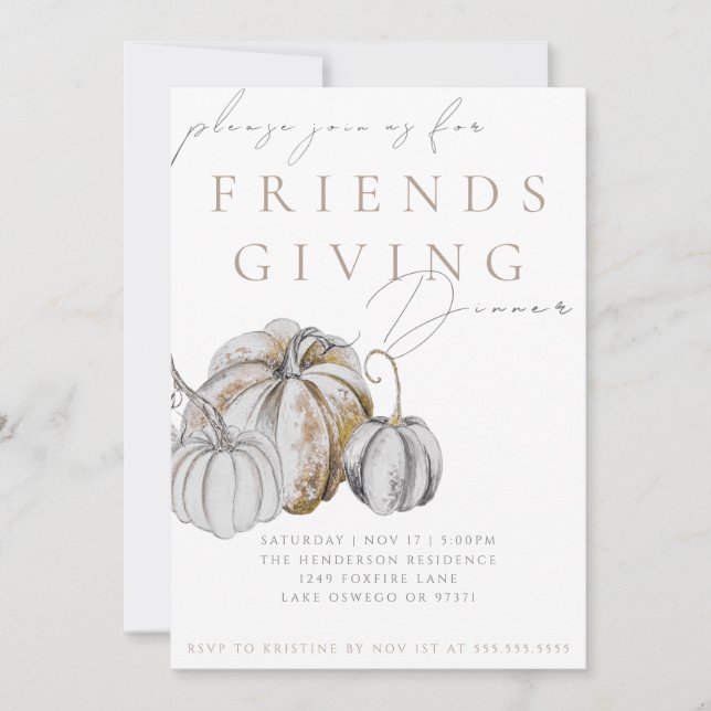 Watercolor Pumpkin Friendsgiving Dinner Invitation (Front)