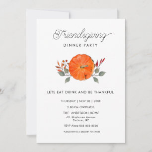 Watercolor pumpkin Friendsgiving dinner Party Invitation