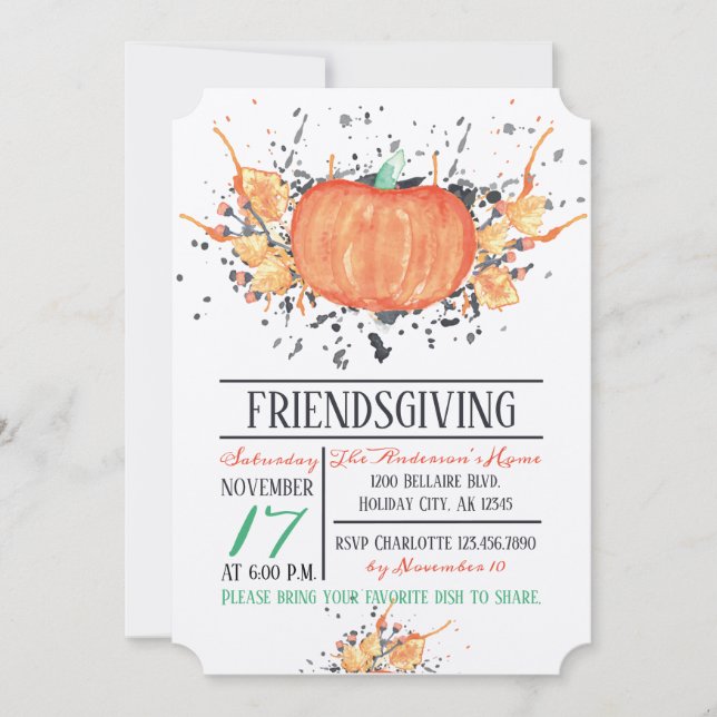 Watercolor Pumpkin Friendsgiving Invitation (Front)